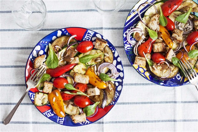 Image of  BBQ-Grilled Vegetable Salad with Croutons 